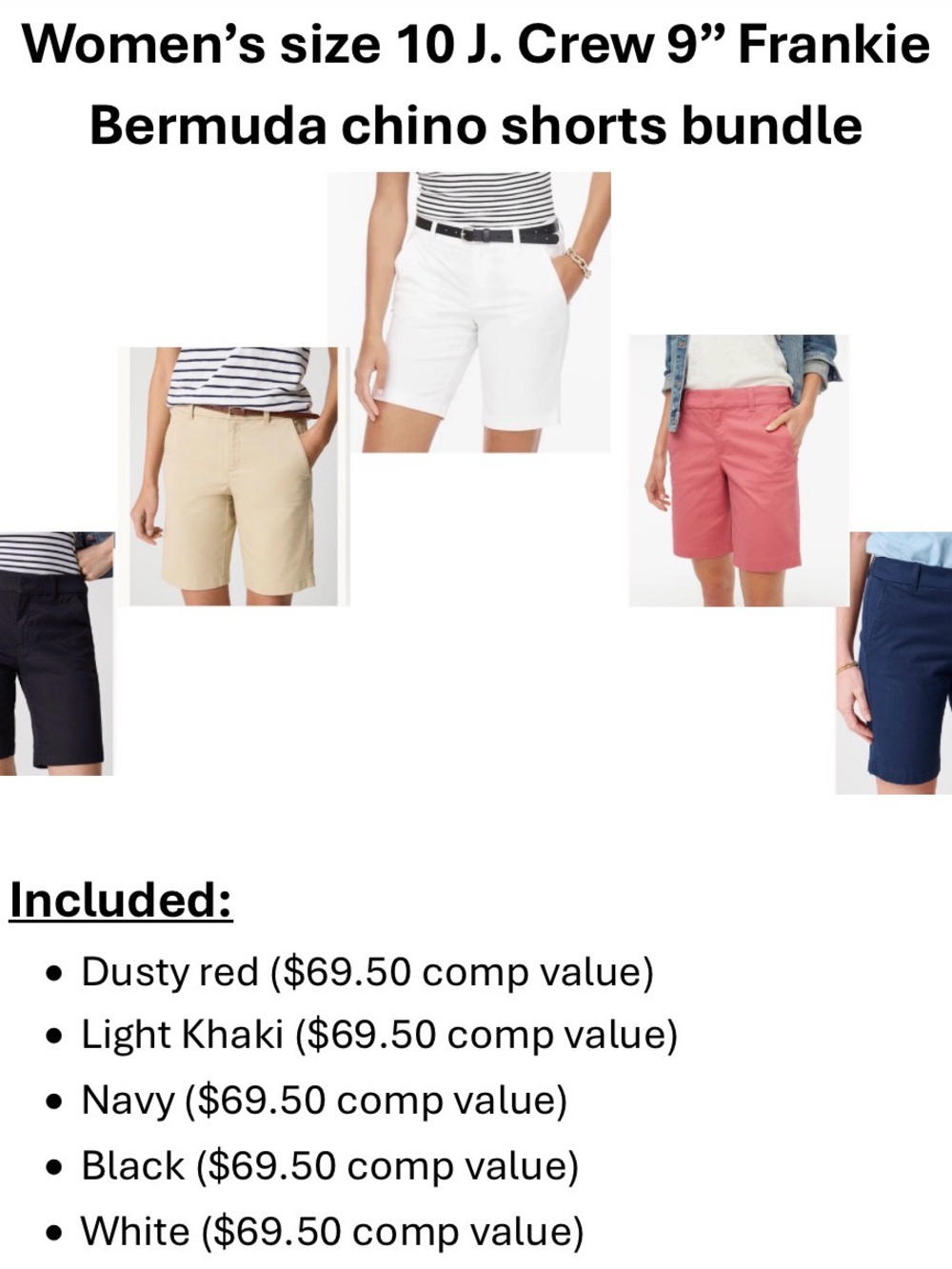 BUNDLE of 5 J. Crew 9” Frankie bermuda chino shorts